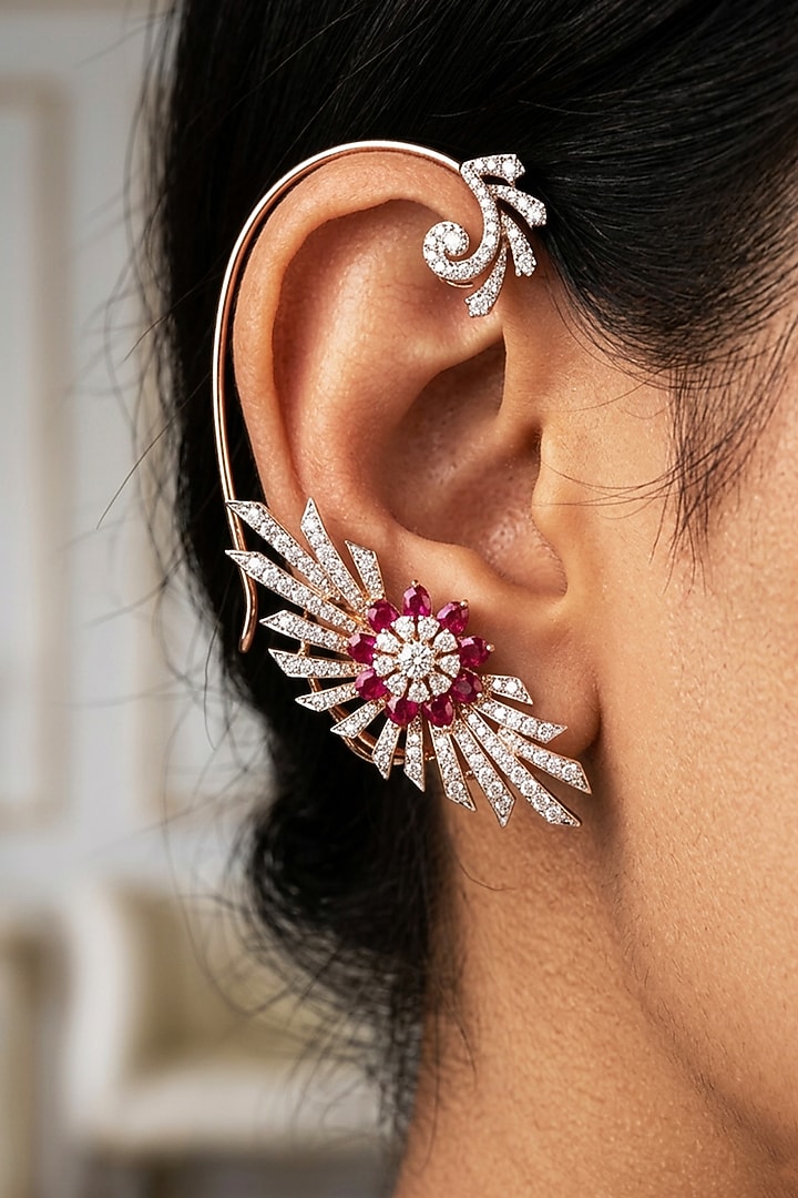 14kt Gold Finish Diamond & Ruby Stone Earcuffs by GBT Be True at Pernia's Pop Up Shop