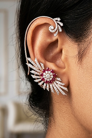 14kt Gold Finish Diamond & Ruby Stone Earcuffs by GBT Be True