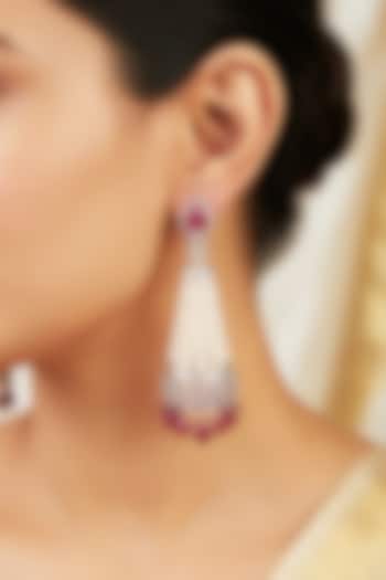 14kt Gold Finish Pearl & Ruby Stone Dangler Earrings by GBT Be True at Pernia's Pop Up Shop