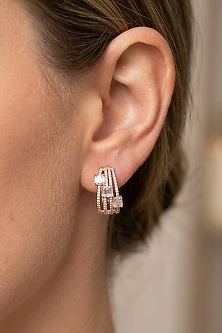 14kt Gold Finish Diamond Hoop Earrings by GBT Be True