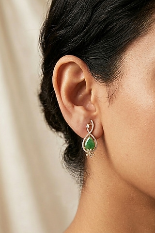 14kt Gold Finish Diamond & Emerald Stone Stud Earrings by GBT Be True