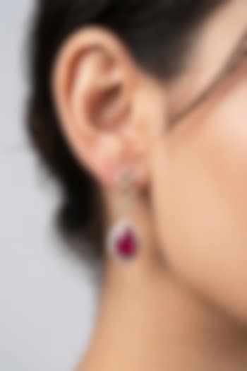 14kt Gold Finish Diamond & Ruby Stone Dangler Earrings by GBT Be True at Pernia's Pop Up Shop