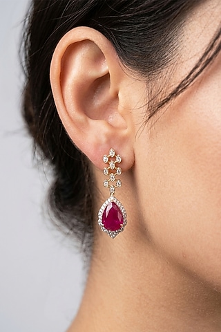 14kt Gold Finish Diamond & Ruby Stone Dangler Earrings by GBT Be True
