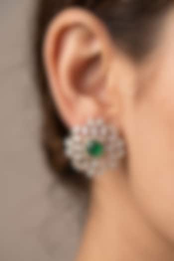 14kt Gold Finish Diamond & Emerald Stone Floral Stud Earrings by GBT Be True at Pernia's Pop Up Shop