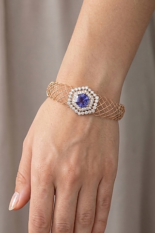 14kt Rose Gold Finish Diamond & Blue Sapphire Bracelet by GBT Be True