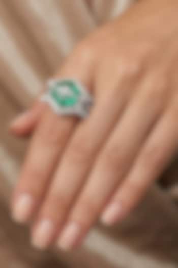 14kt White Finish Emerald Green Stone & Diamond Ring by GBT Be True at Pernia's Pop Up Shop