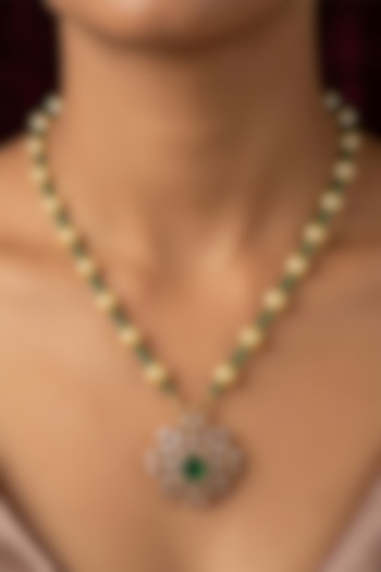 14kt Gold Finish Pearl & Emerald Stone Pendant Necklace by GBT Be True at Pernia's Pop Up Shop
