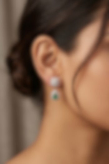 14kt Gold Finish Diamond & Emerald Stone Dangler Earrings by GBT Be True at Pernia's Pop Up Shop