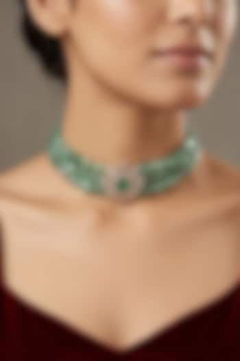 14kt Gold Finish Emerald Stone & Diamond Choker Necklace by GBT Be True at Pernia's Pop Up Shop