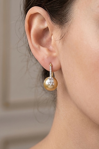 14kt Gold Finish Pearl & Diamond Hoop Earrings by GBT Be True