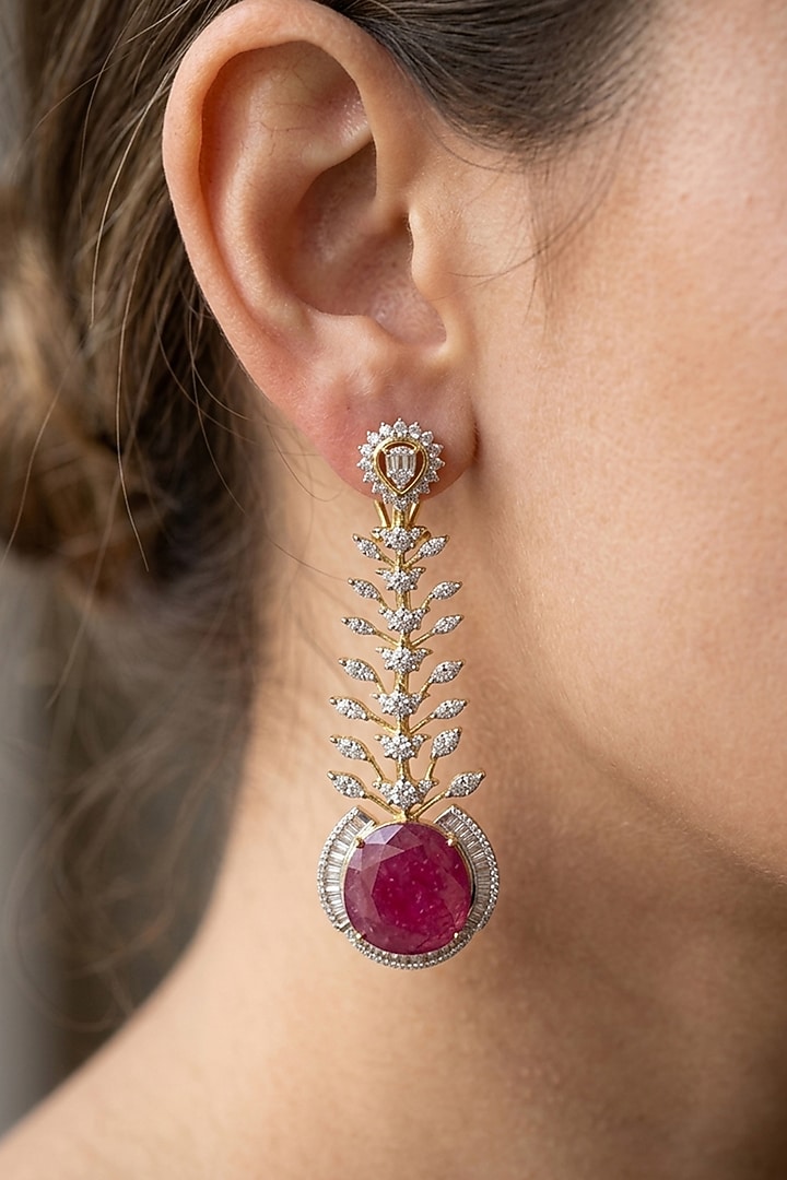 14kt White Finish Ruby Stone & Diamond Dangler Earrings by GBT Be True at Pernia's Pop Up Shop