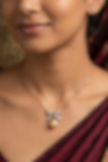 14kt Gold Finish Diamond & Pearl Drop Pendant Necklace by GBT Be True at Pernia's Pop Up Shop