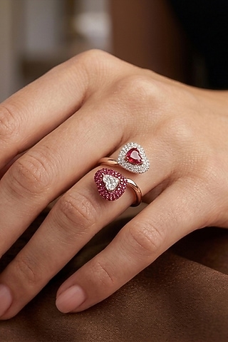 14kt Rose Gold Finish Ruby Stone & Diamond Open-Band Ring by GBT Be True