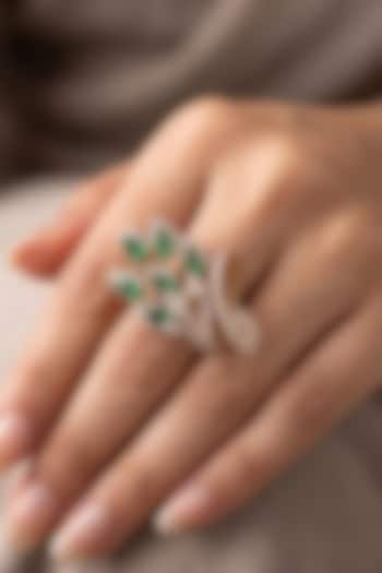 14kt Gold Finish Emerald Green Stone & Diamond Ring by GBT Be True at Pernia's Pop Up Shop