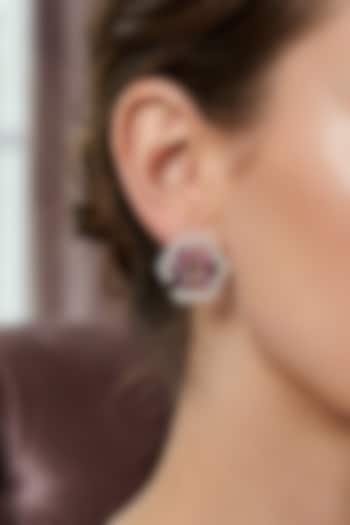 14kt Gold Finis Pink Stone & Diamond Stud Earrings by GBT Be True at Pernia's Pop Up Shop