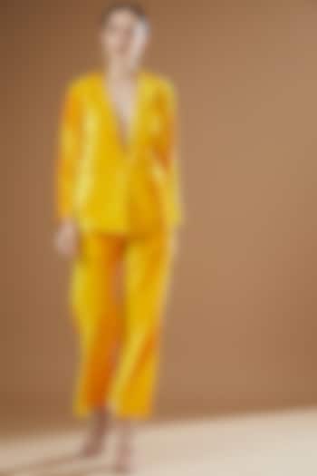 Yellow Velvet Blazer Set by GulaboJaipur by Saloni Panwar at Pernia's Pop Up Shop
