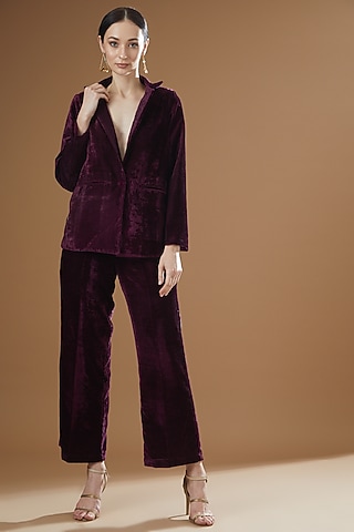 Purple Velvet Blazer Set by GulaboJaipur by Saloni Panwar