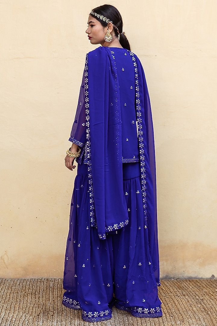 Cobalt Blue Embroidered Sharara Set by GulaboJaipur by Saloni Panwar at Pernia's Pop Up Shop