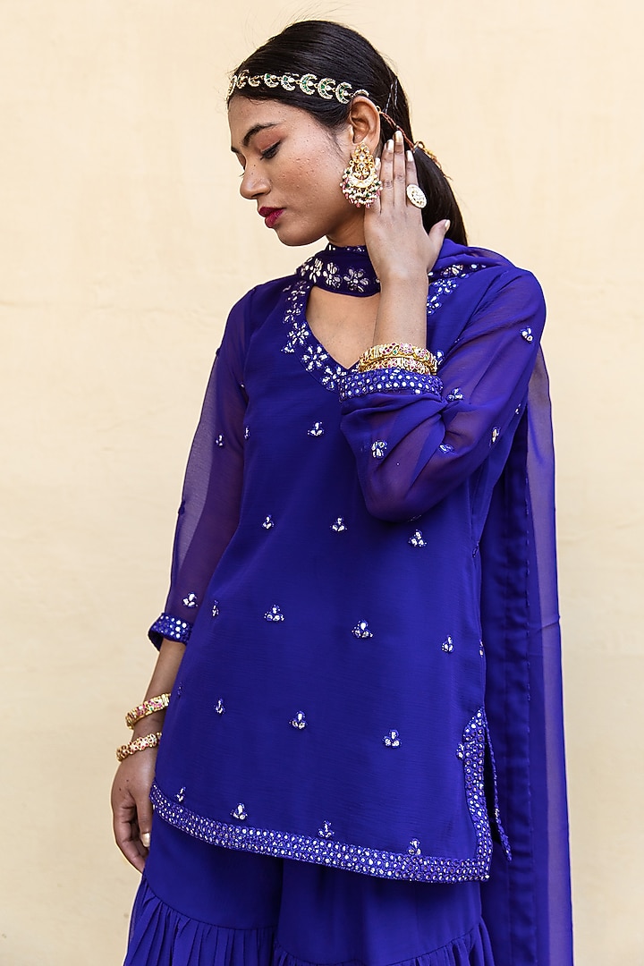 Cobalt Blue Embroidered Sharara Set by GulaboJaipur by Saloni Panwar at Pernia's Pop Up Shop