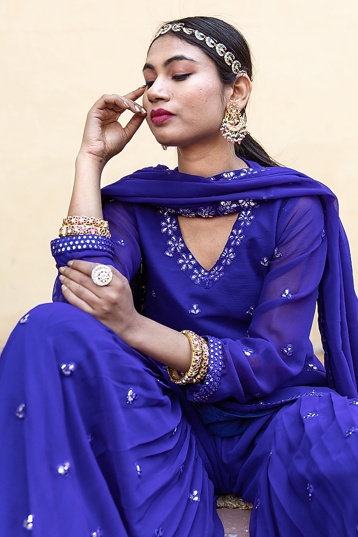 Cobalt Blue Embroidered Sharara Set by GulaboJaipur by Saloni Panwar at Pernia's Pop Up Shop