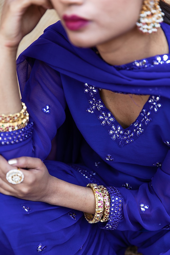 Cobalt Blue Embroidered Sharara Set by GulaboJaipur by Saloni Panwar at Pernia's Pop Up Shop
