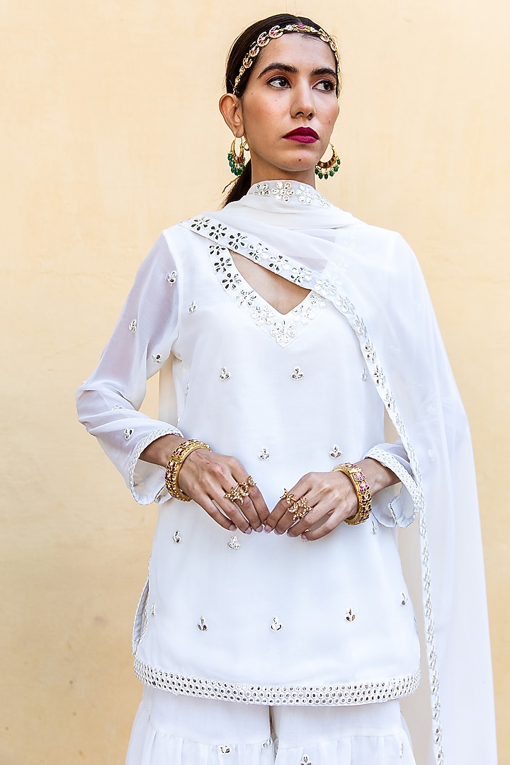 Ivory Embroidered Sharara Set by GulaboJaipur by Saloni Panwar at Pernia's Pop Up Shop