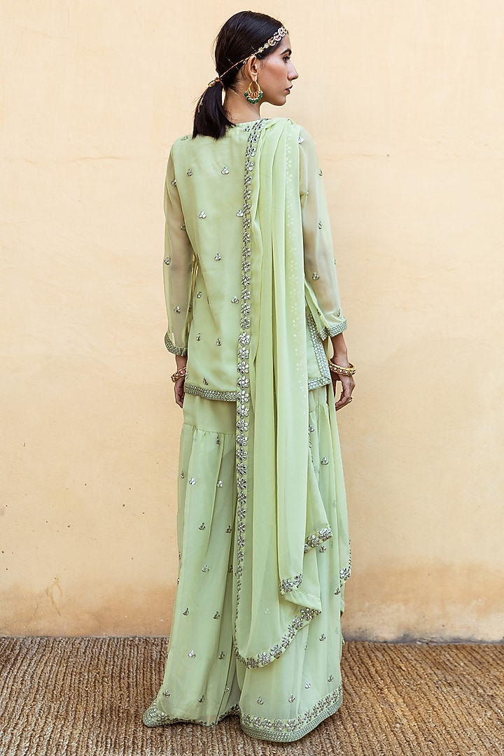 Pista Green Embroidered Sharara Set by GulaboJaipur by Saloni Panwar at Pernia's Pop Up Shop