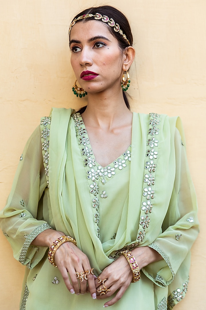 Pista Green Embroidered Sharara Set by GulaboJaipur by Saloni Panwar at Pernia's Pop Up Shop