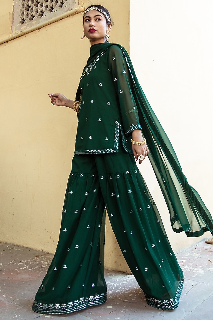 Dark Green Embroidered Sharara Set by GulaboJaipur by Saloni Panwar at Pernia's Pop Up Shop
