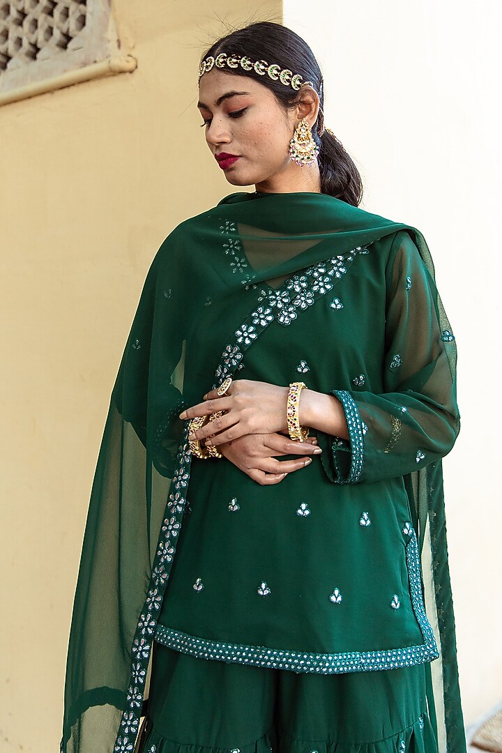 Dark Green Embroidered Sharara Set by GulaboJaipur by Saloni Panwar at Pernia's Pop Up Shop