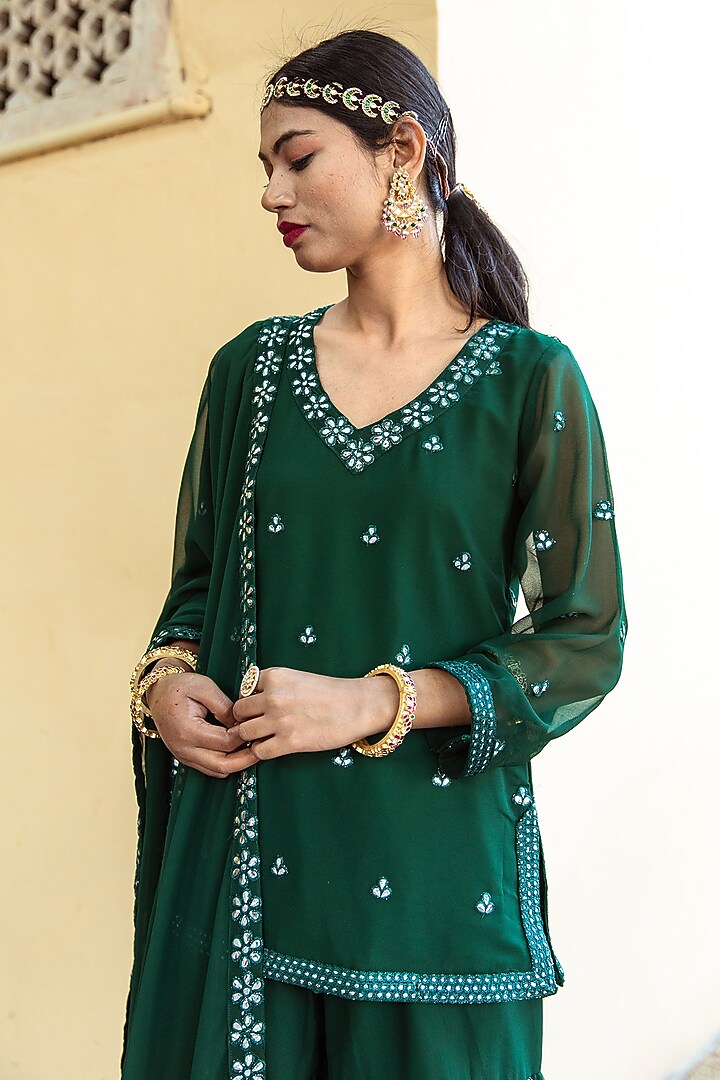 Dark Green Embroidered Sharara Set by GulaboJaipur by Saloni Panwar at Pernia's Pop Up Shop