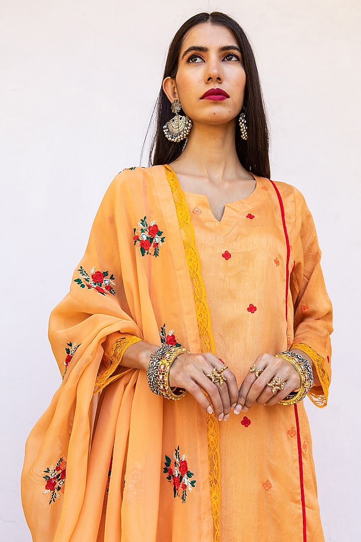 Orange Raw Silk Straight Kurta Set by GulaboJaipur by Saloni Panwar at Pernia's Pop Up Shop
