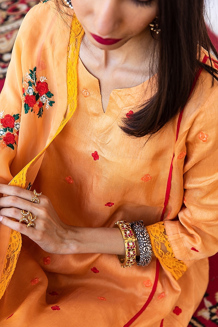 Orange Raw Silk Straight Kurta Set by GulaboJaipur by Saloni Panwar at Pernia's Pop Up Shop