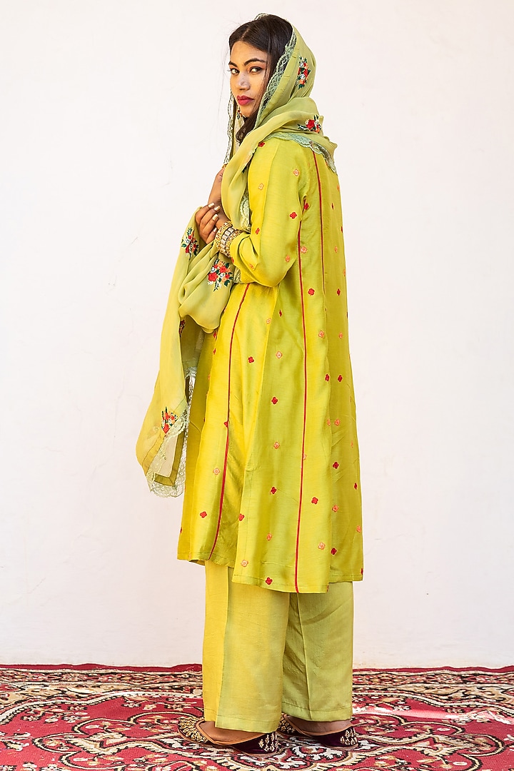 Lime Green Raw Silk Straight Kurta Set by GulaboJaipur by Saloni Panwar at Pernia's Pop Up Shop