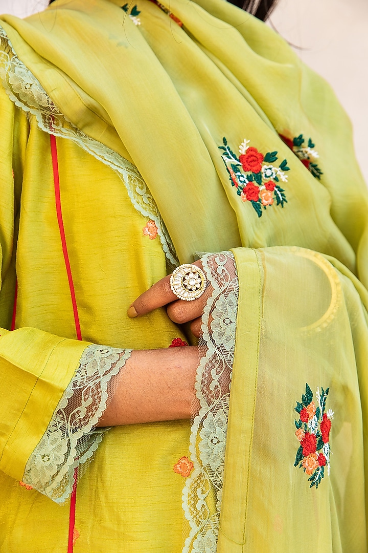 Lime Green Raw Silk Straight Kurta Set by GulaboJaipur by Saloni Panwar at Pernia's Pop Up Shop