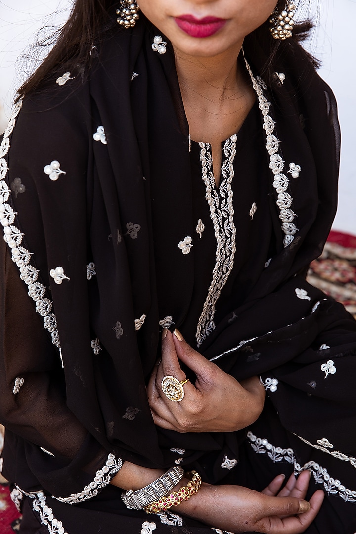 Black Machine Embroidered Straight Kurta Set by GulaboJaipur by Saloni Panwar at Pernia's Pop Up Shop