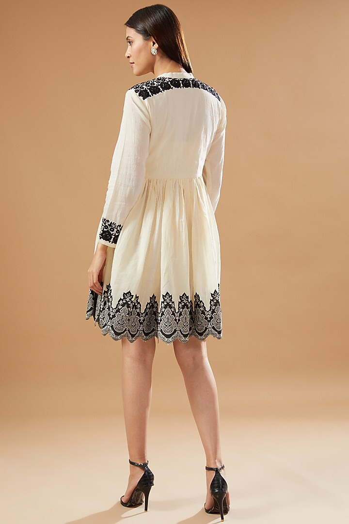 White Mulmul Embroidered Mini Summer Dress by GENDAPHOOL at Pernia's Pop Up Shop