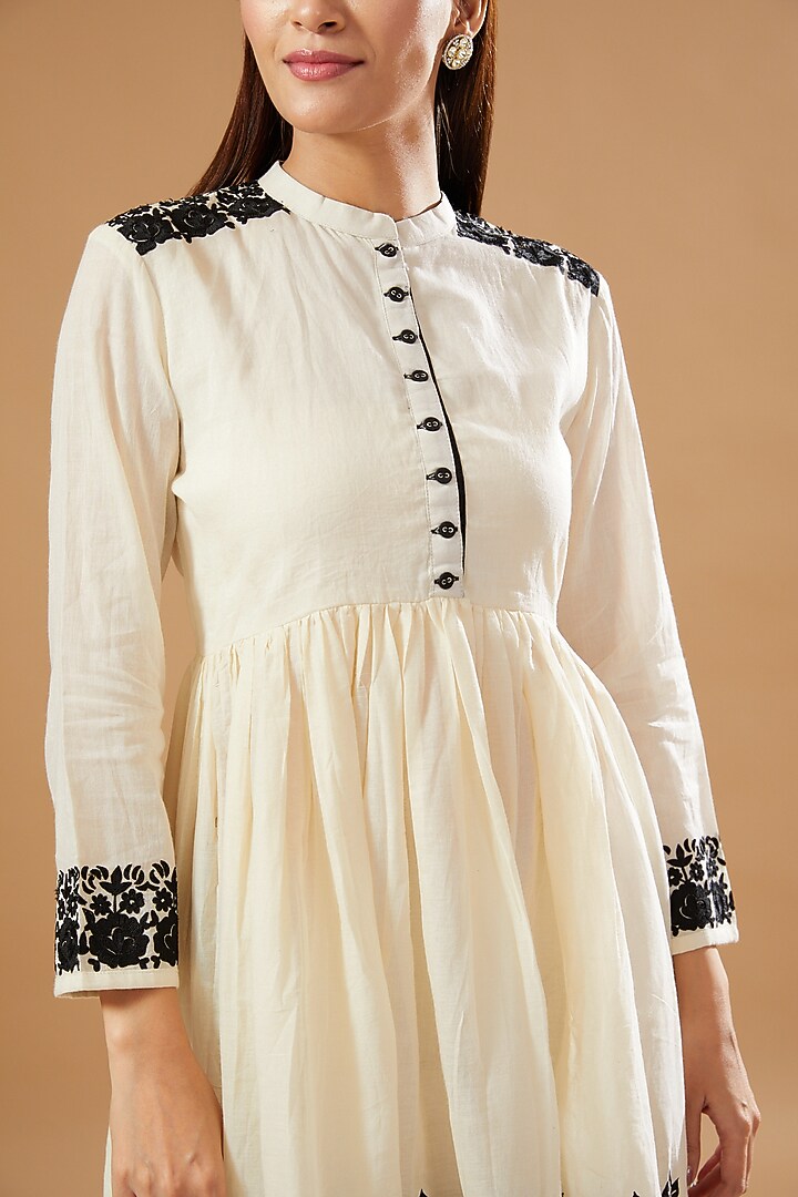 White Mulmul Embroidered Mini Summer Dress by GENDAPHOOL at Pernia's Pop Up Shop