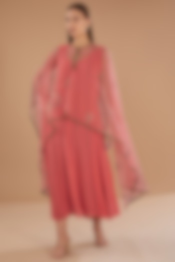 Peach Georgette & Net Swarovski Embellished Jacket Summer Dress by GENDAPHOOL at Pernia's Pop Up Shop