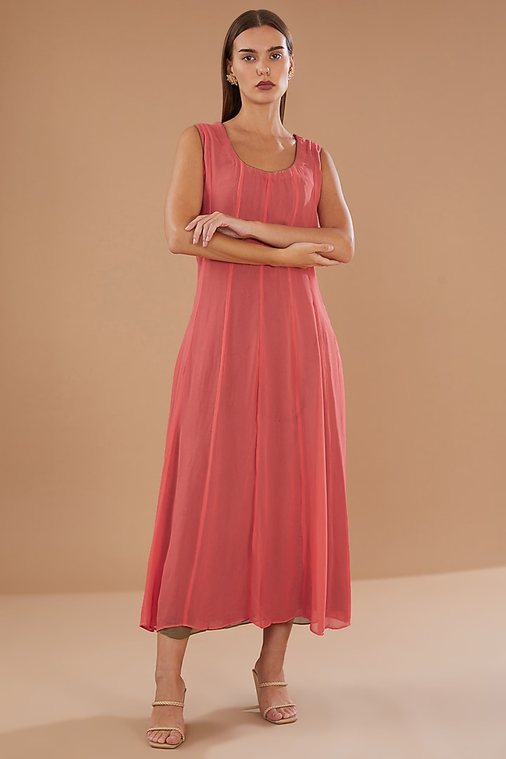 Peach Georgette & Net Swarovski Embellished Jacket Summer Dress by GENDAPHOOL at Pernia's Pop Up Shop