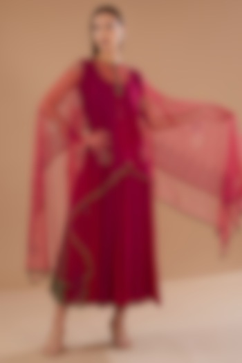 Red Georgette & Net Swarovski Embellished Jacket Summer Dress by GENDAPHOOL at Pernia's Pop Up Shop