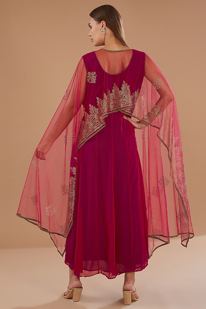 Red Georgette & Net Swarovski Embellished Jacket Summer Dress by GENDAPHOOL at Pernia's Pop Up Shop