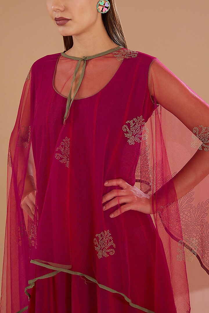 Red Georgette & Net Swarovski Embellished Jacket Summer Dress by GENDAPHOOL at Pernia's Pop Up Shop