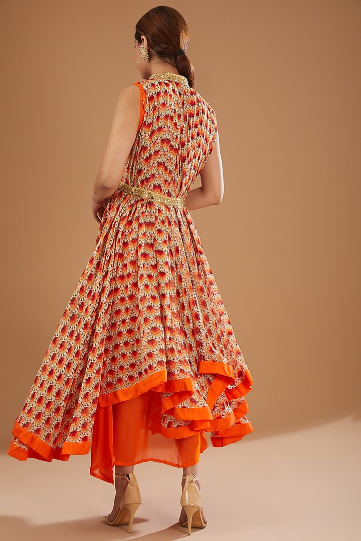 Orange Chiffon Asymmetrical Anarkali by GENDAPHOOL at Pernia's Pop Up Shop