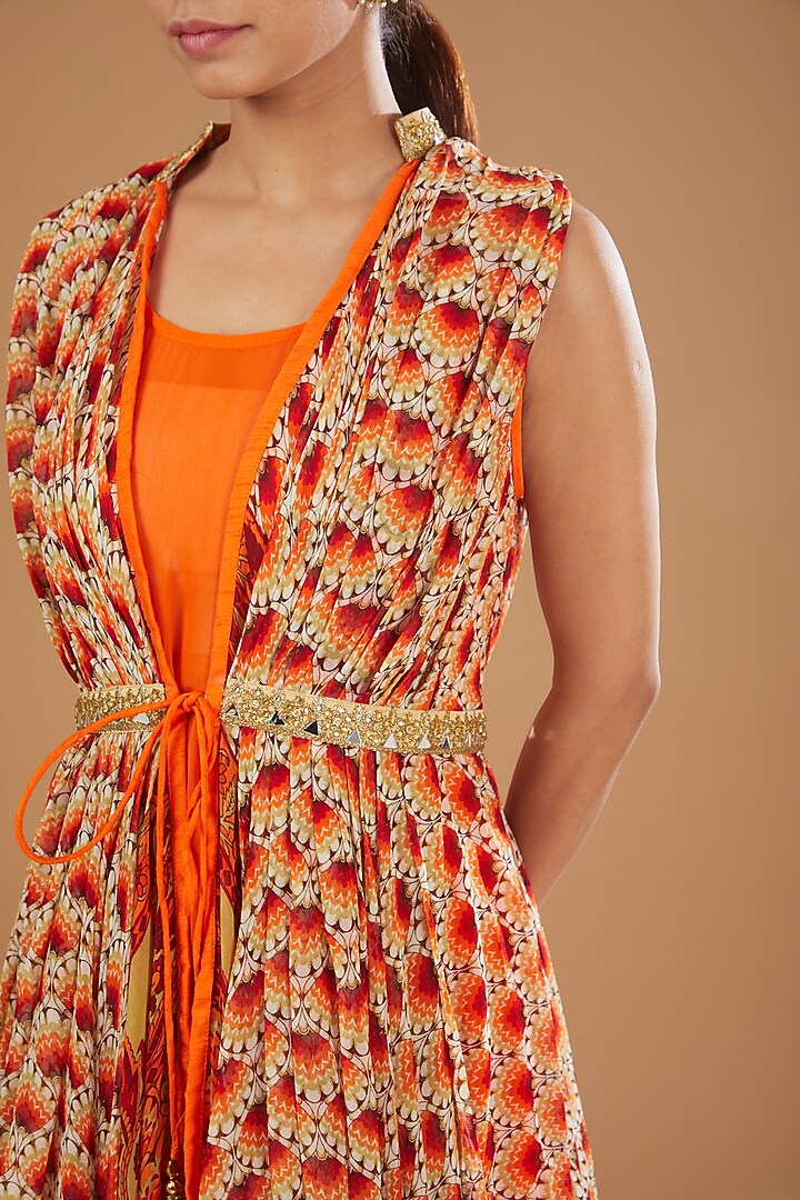 Orange Chiffon Asymmetrical Anarkali by GENDAPHOOL at Pernia's Pop Up Shop