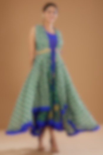Turquoise Chiffon Asymmetrical Anarkali by GENDAPHOOL