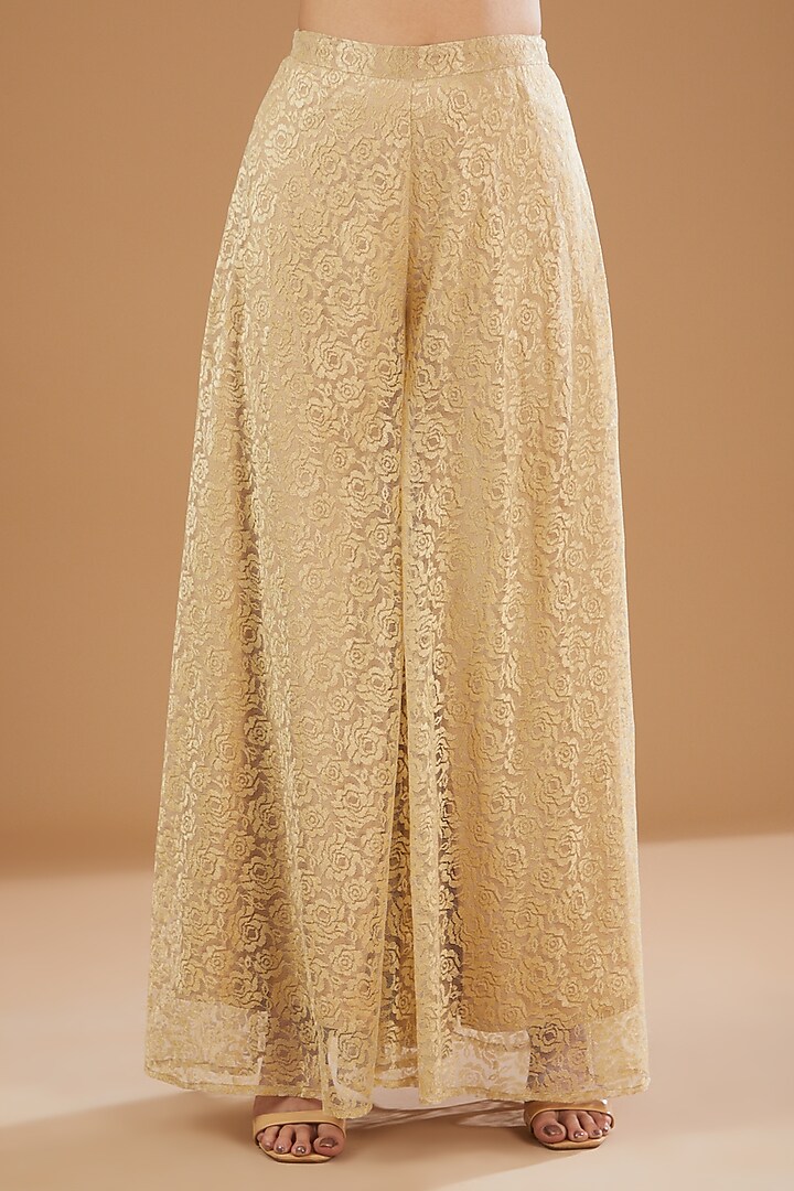 Cream Chantilly Lace Sharara Set by GENDAPHOOL at Pernia's Pop Up Shop