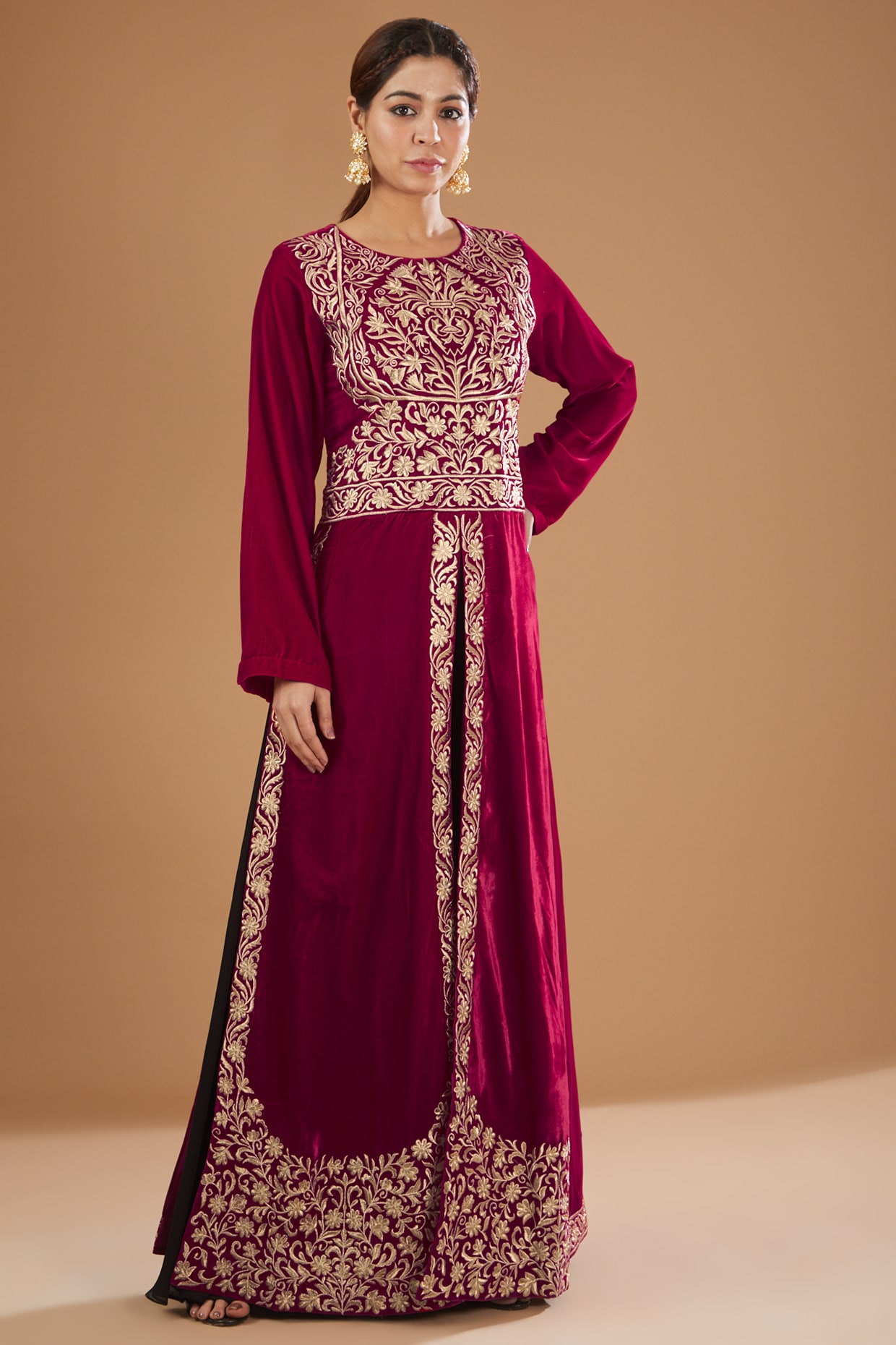 Buy Womens and Girls Skyler Export Taffeta Fabric Semistitched Velvet Gown  Maroon Free Size at Amazonin