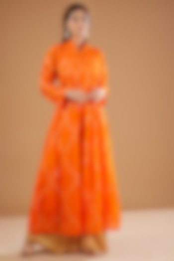 Orange Chanderi Anarkali Set by GENDAPHOOL at Pernia's Pop Up Shop