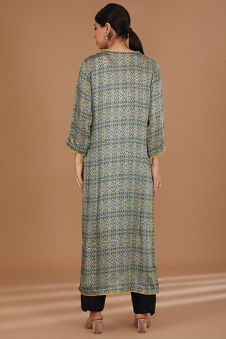Green Satin Mirror Embroidered Kurta by GENDAPHOOL at Pernia's Pop Up Shop